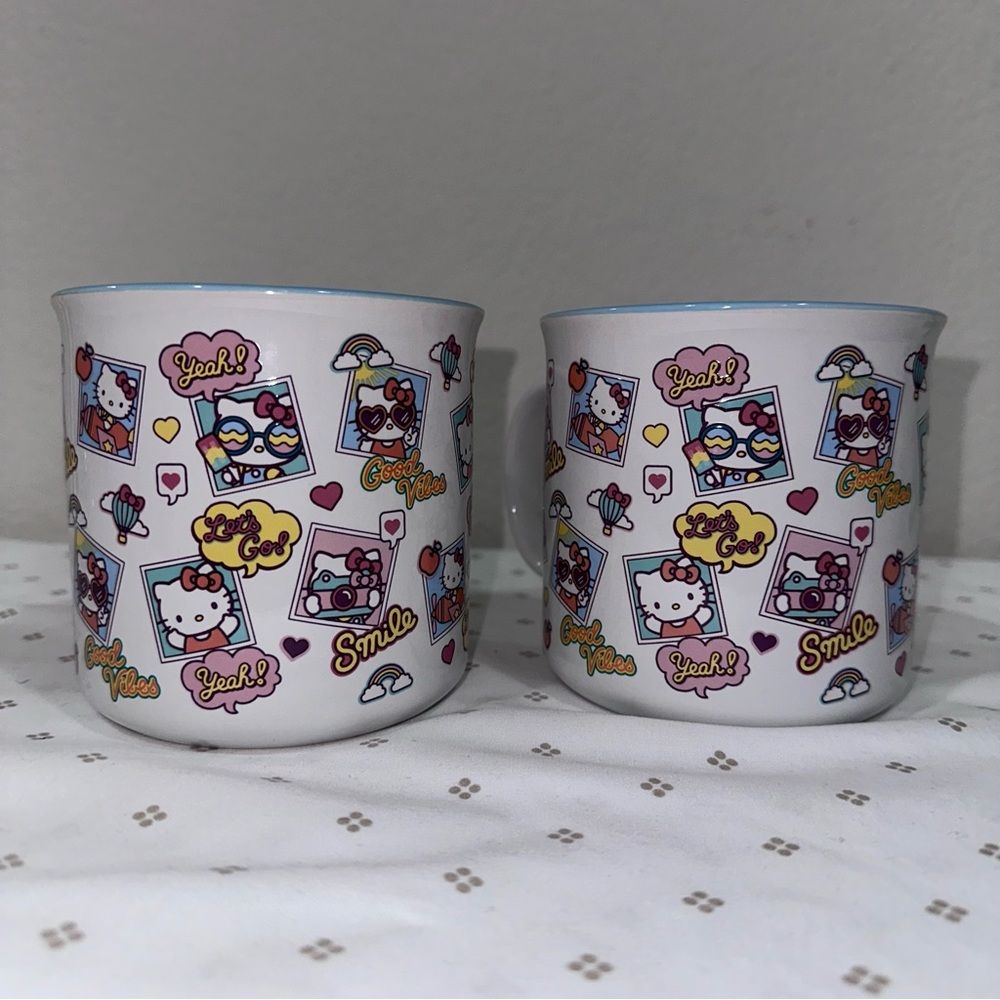 Sanrio Hello Kitty Blue Rim Mug x2